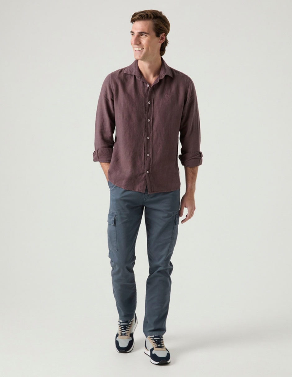 Camisa casual de lino manga larga para hombre 3