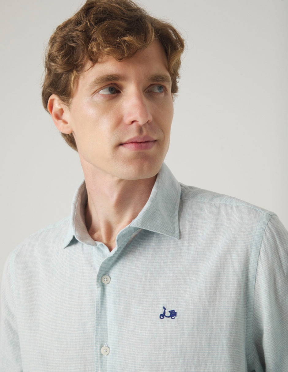 Camisa casual Scotta de lino manga larga para hombre
