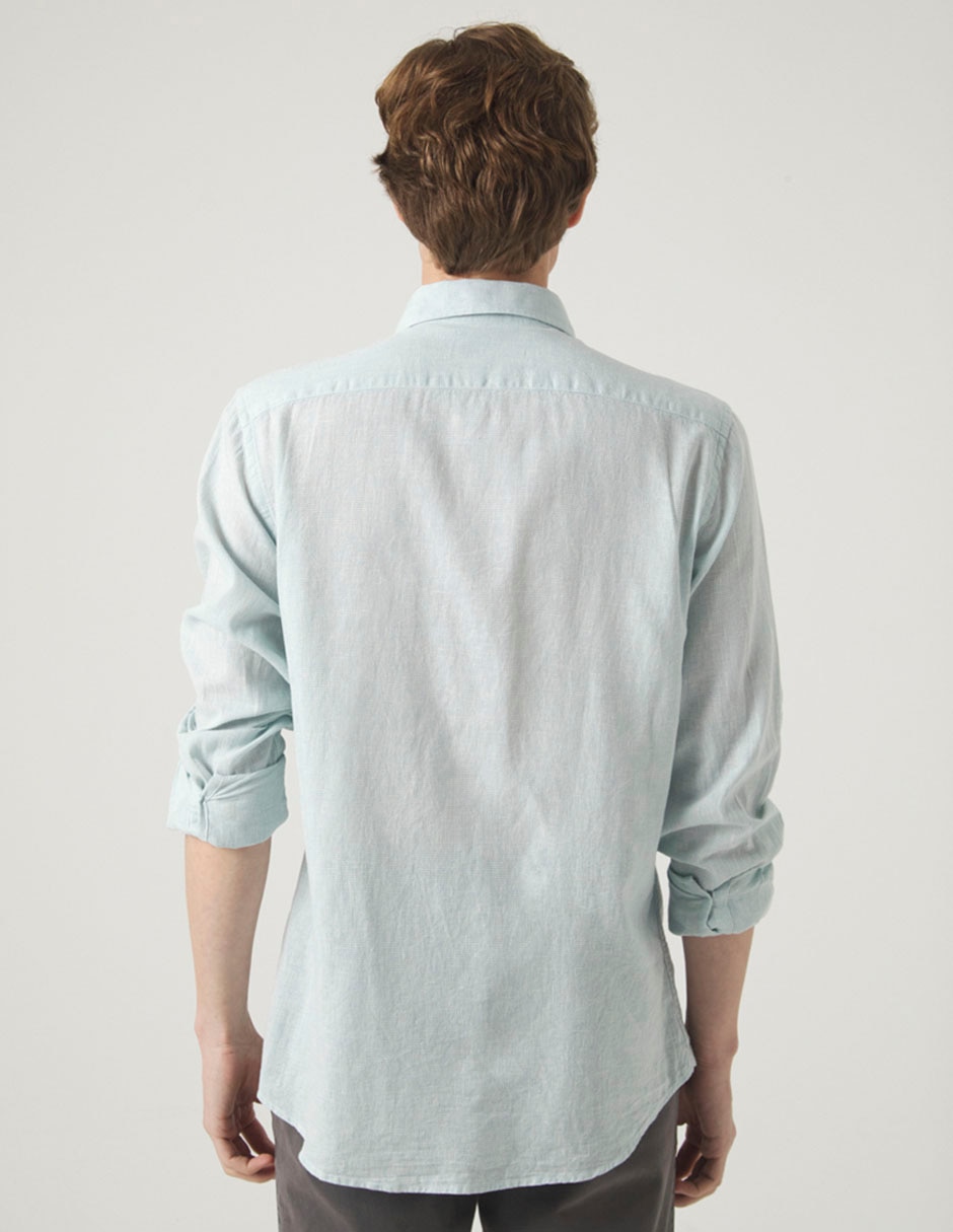 Camisa casual Scotta de lino manga larga para hombre