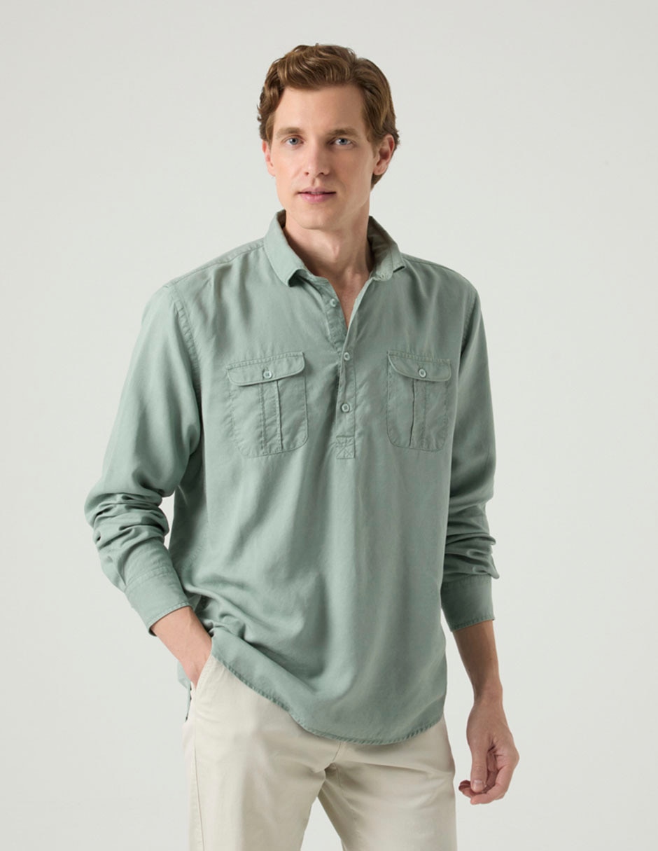 Camisa casual de algodón manga larga para hombre Camisa casual de algodón manga larga para hombre