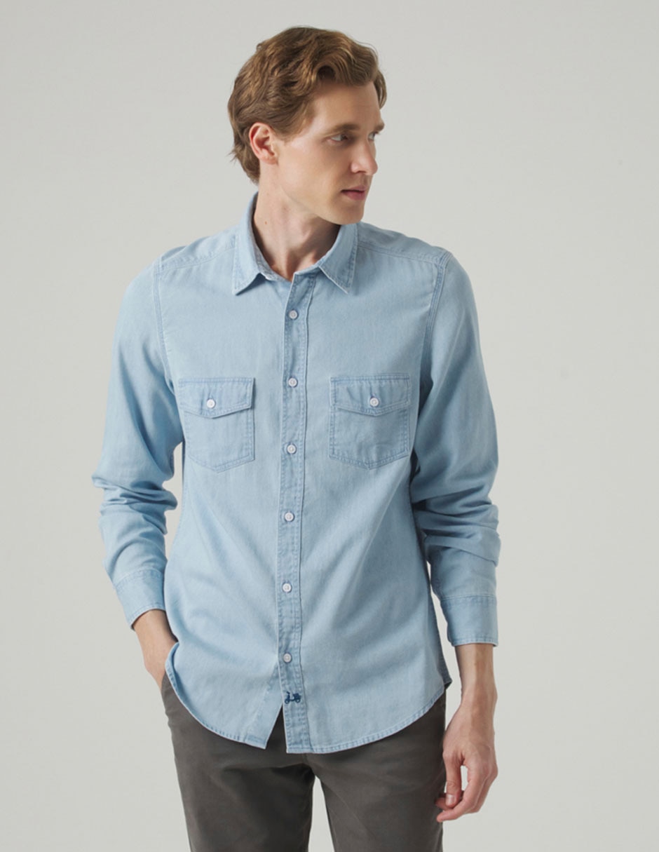 Camisa casual de algodón manga larga para hombre Camisa casual de algodón manga larga para hombre