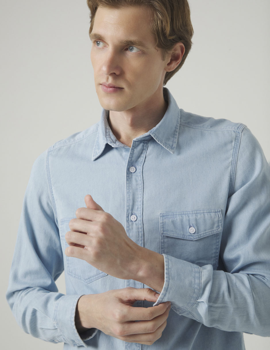 Camisa casual de algodón manga larga para hombre