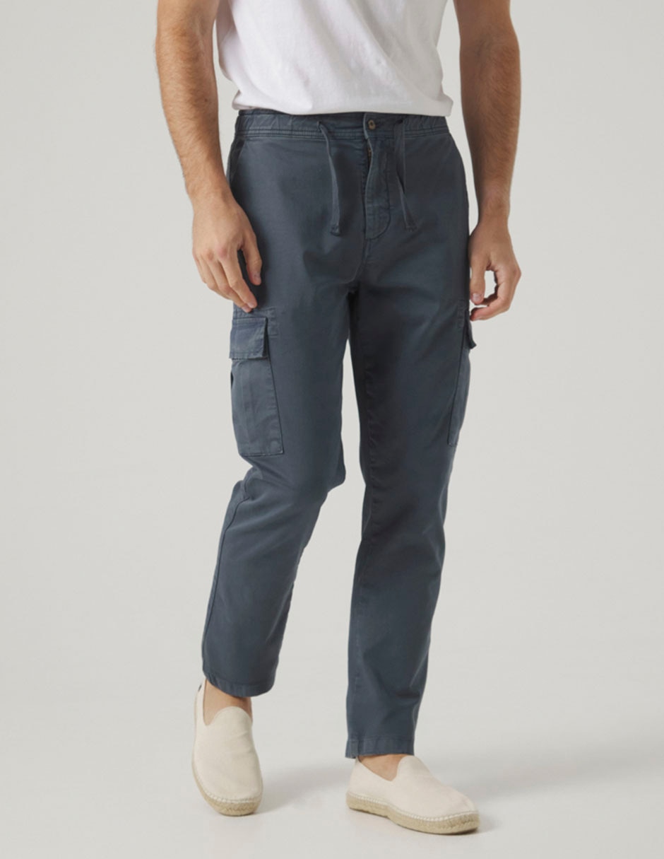 Pantalón casual cargo straight de algodón para hombre