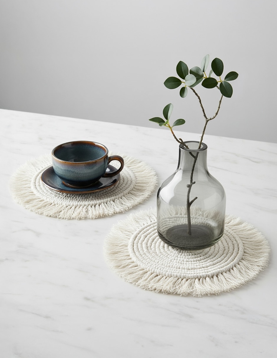 Set mantel individual redondo de algodón Boho 5