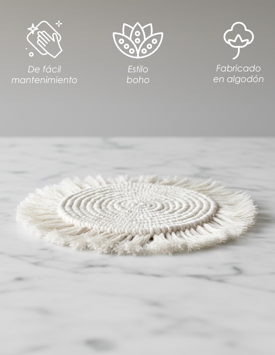 Set mantel individual redondo de algodón Boho 2