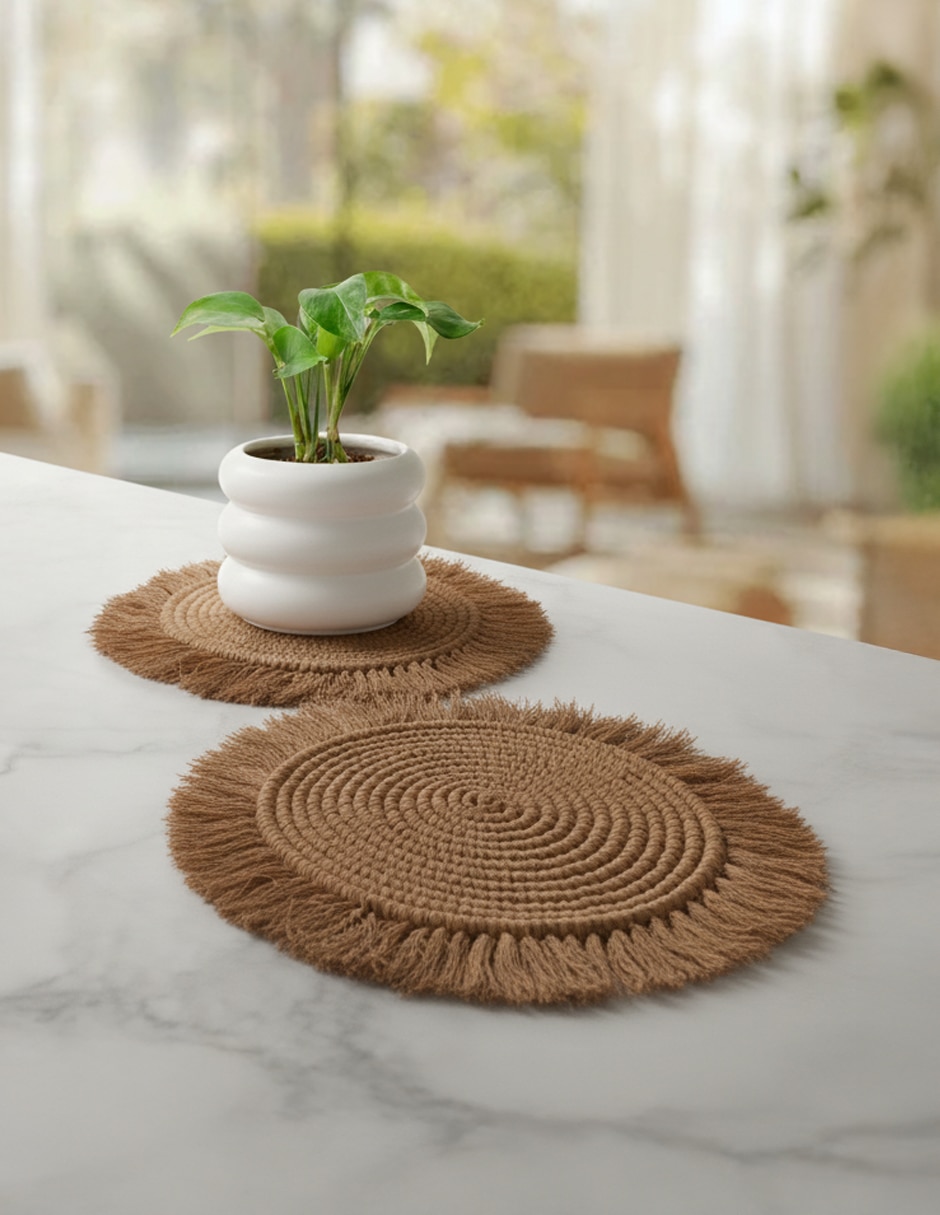 Set mantel individual redondo de algodón Boho