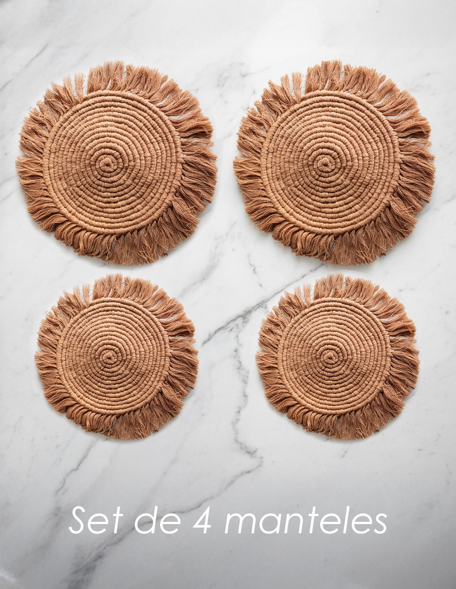Set mantel individual redondo de algodón Boho