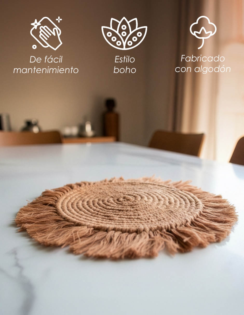 Set mantel individual redondo de algodón Boho 8