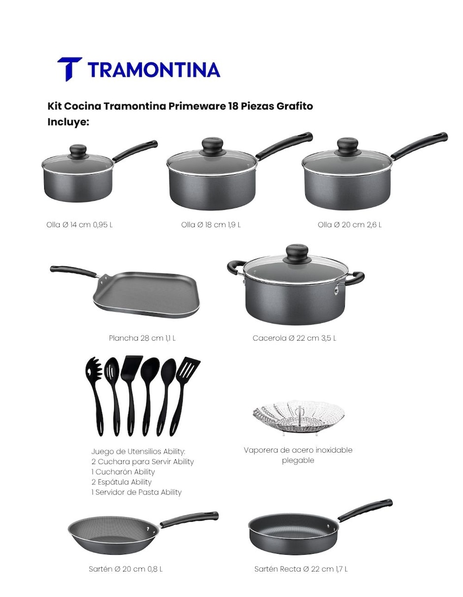 Batería de Cocina Tramontina New Primaware 18 pzas Gris