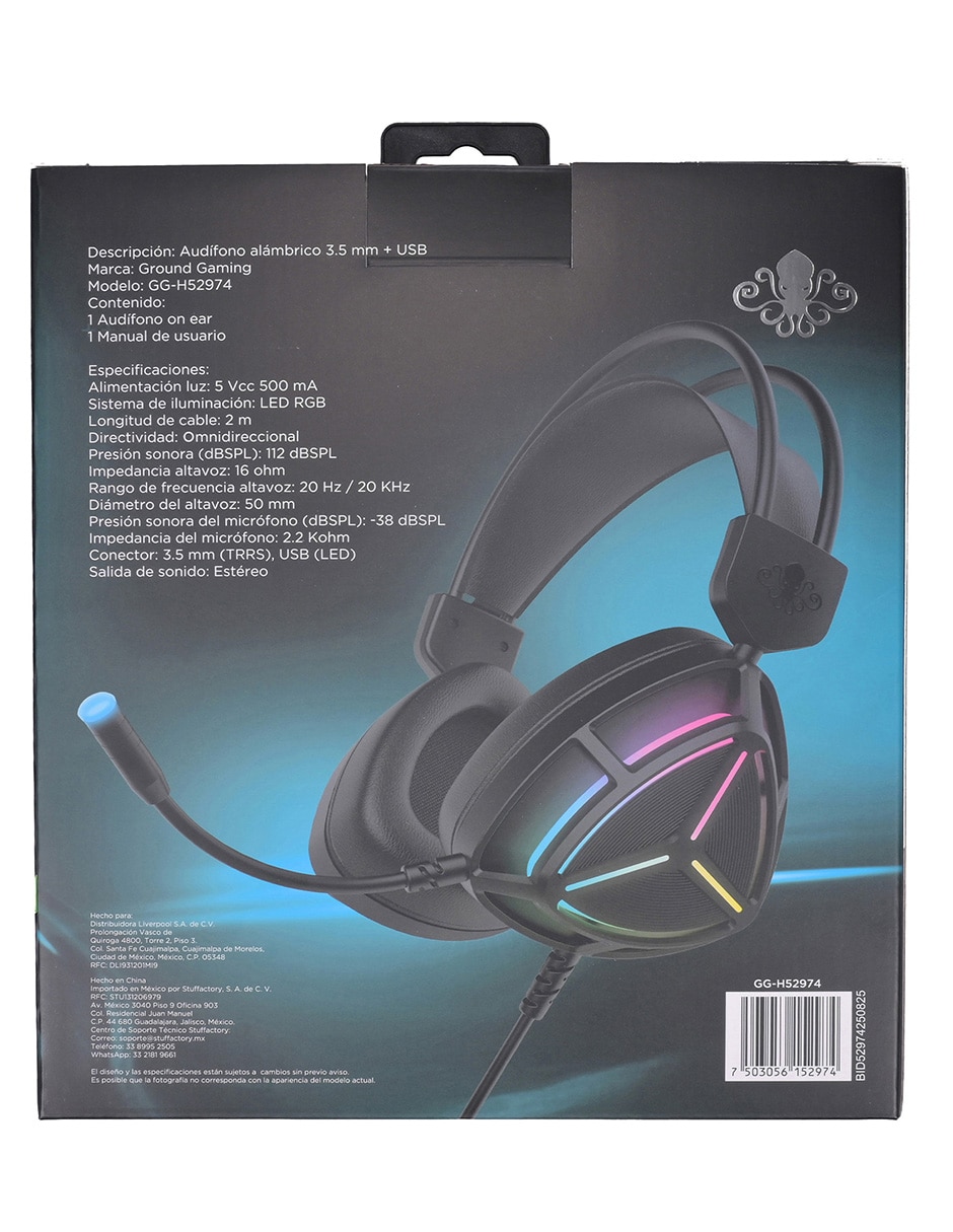 AUDÍFONOS GAMER GROUND GAMING O, NEGRO