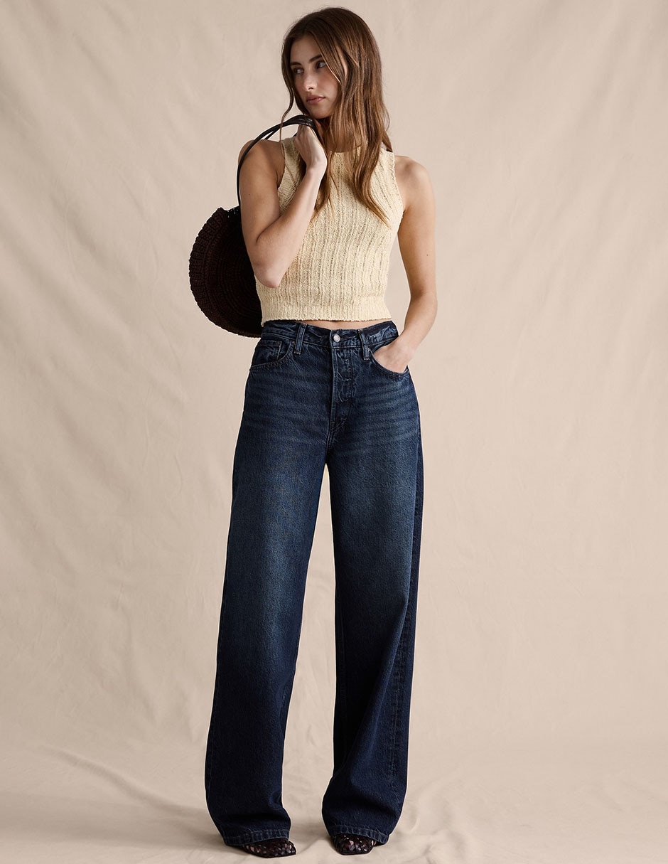 Jeans relaxed amplio cintura para mujer