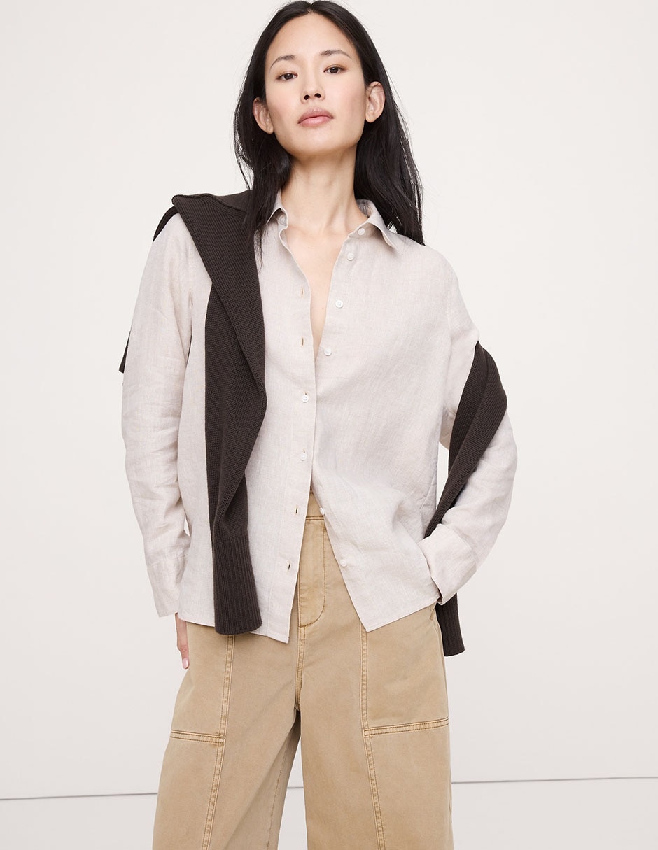 Camisa de lino manga larga para mujer
