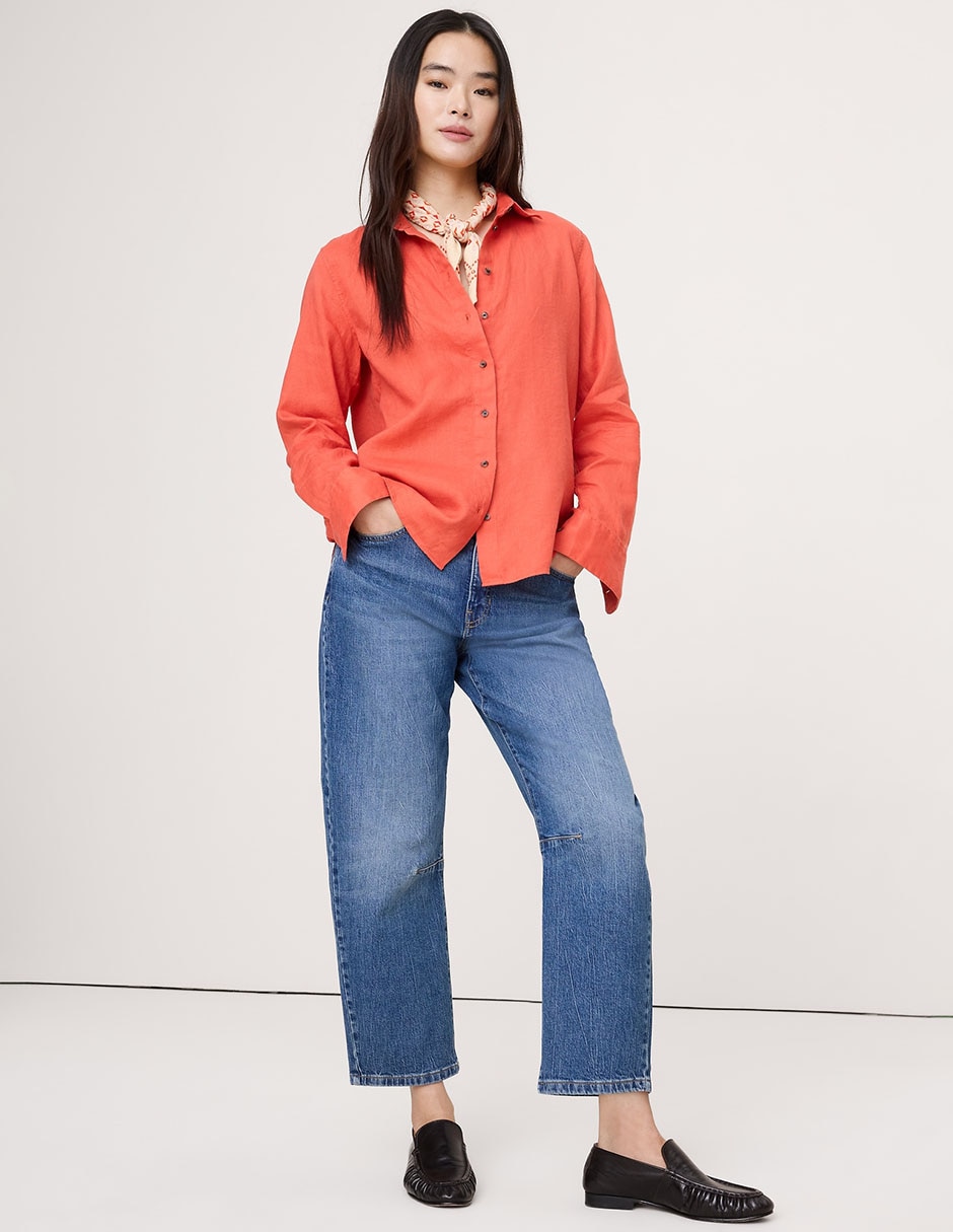 Camisa de lino manga larga para mujer