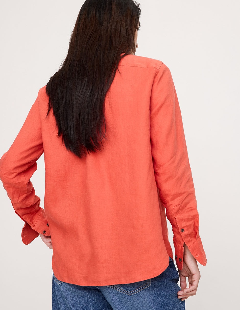 Camisa de lino manga larga para mujer