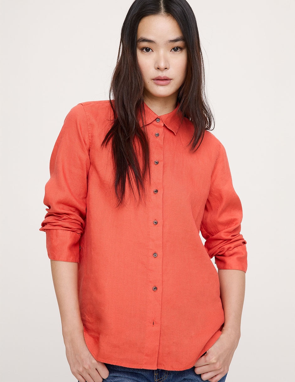 Camisa de lino manga larga para mujer