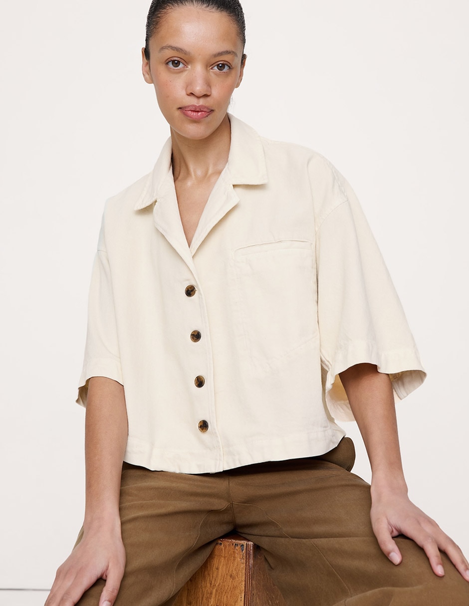 Camisa de algodón manga 3/4 para mujer