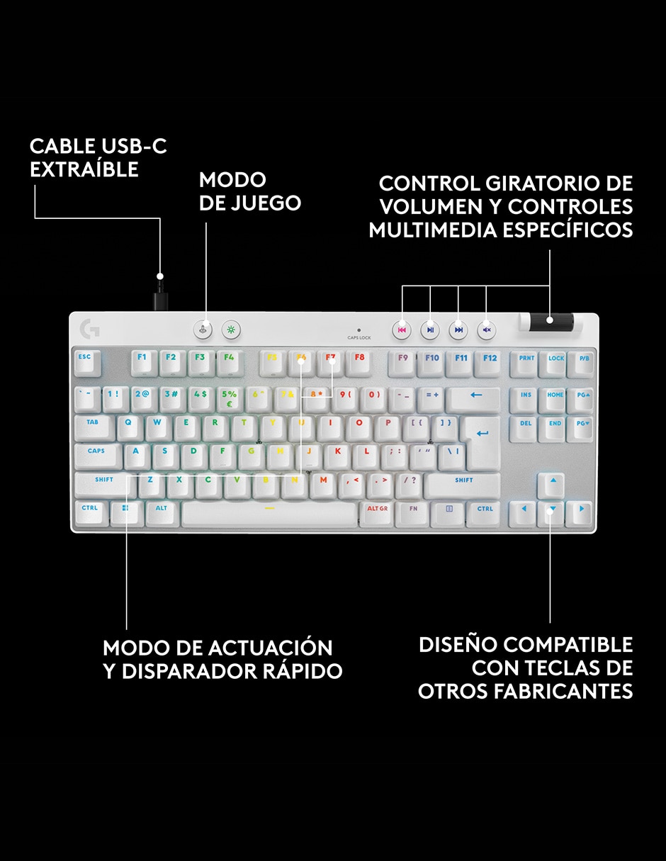 Teclado gamer USB-C QWERT inglés con interruptor táctiles (brown, clear) Pro X TKL Rapid 7