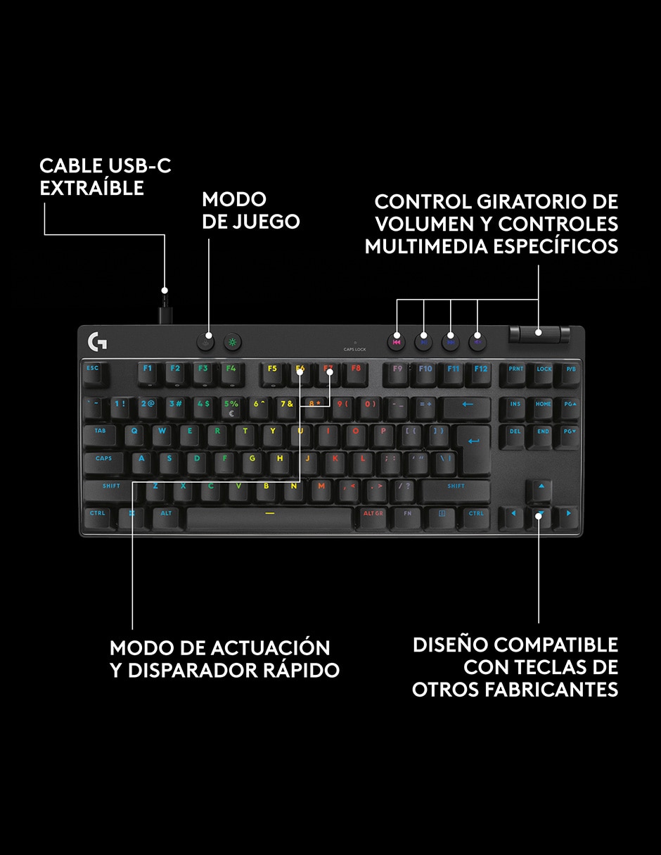 Teclado gamer USB-C QWERT inglés con interruptor táctiles (brown, clear) Pro X TKL Rapid 8