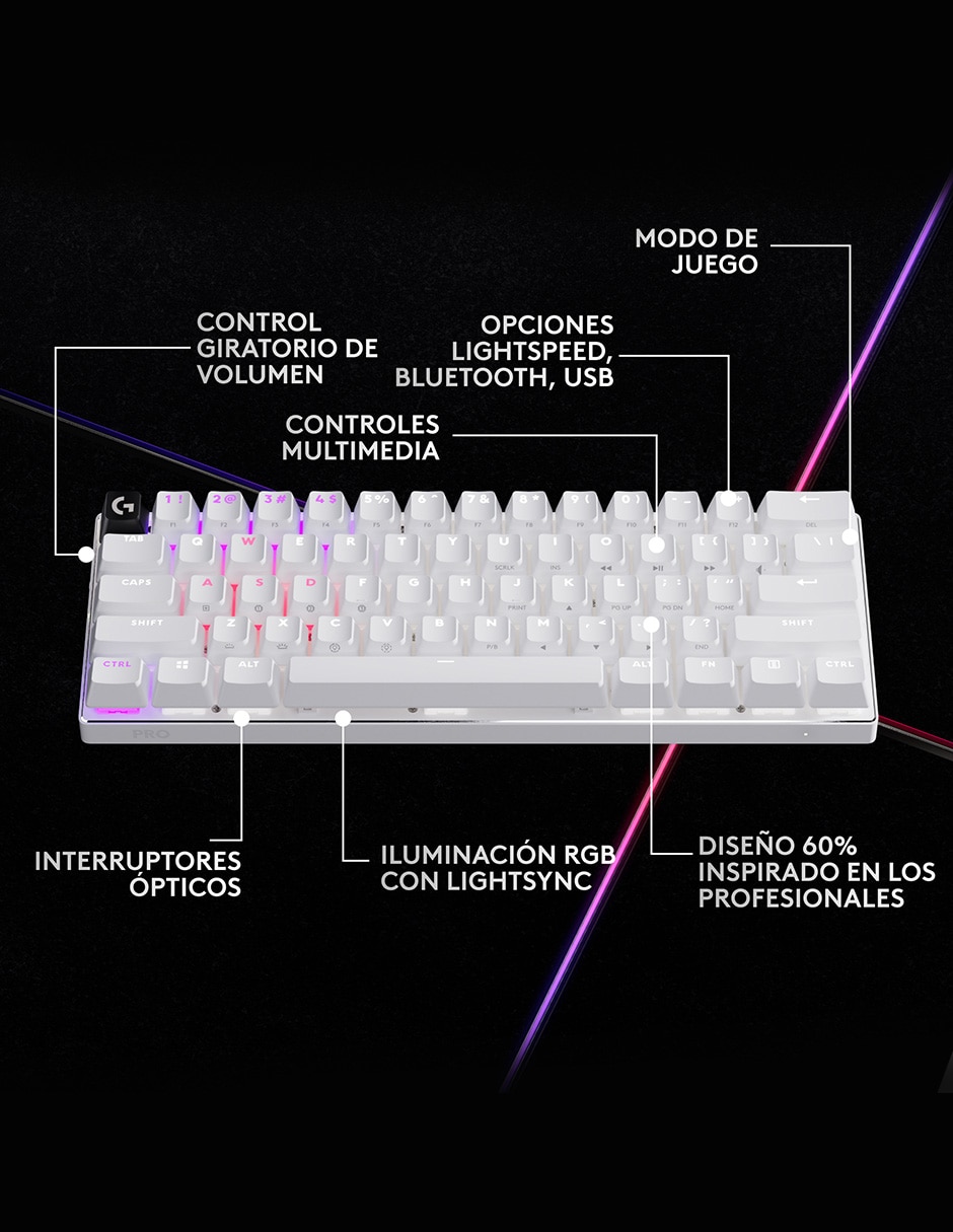 Teclado gamer USB-C QWERT inglés con interruptor táctiles (brown, clear) Pro X 60 5