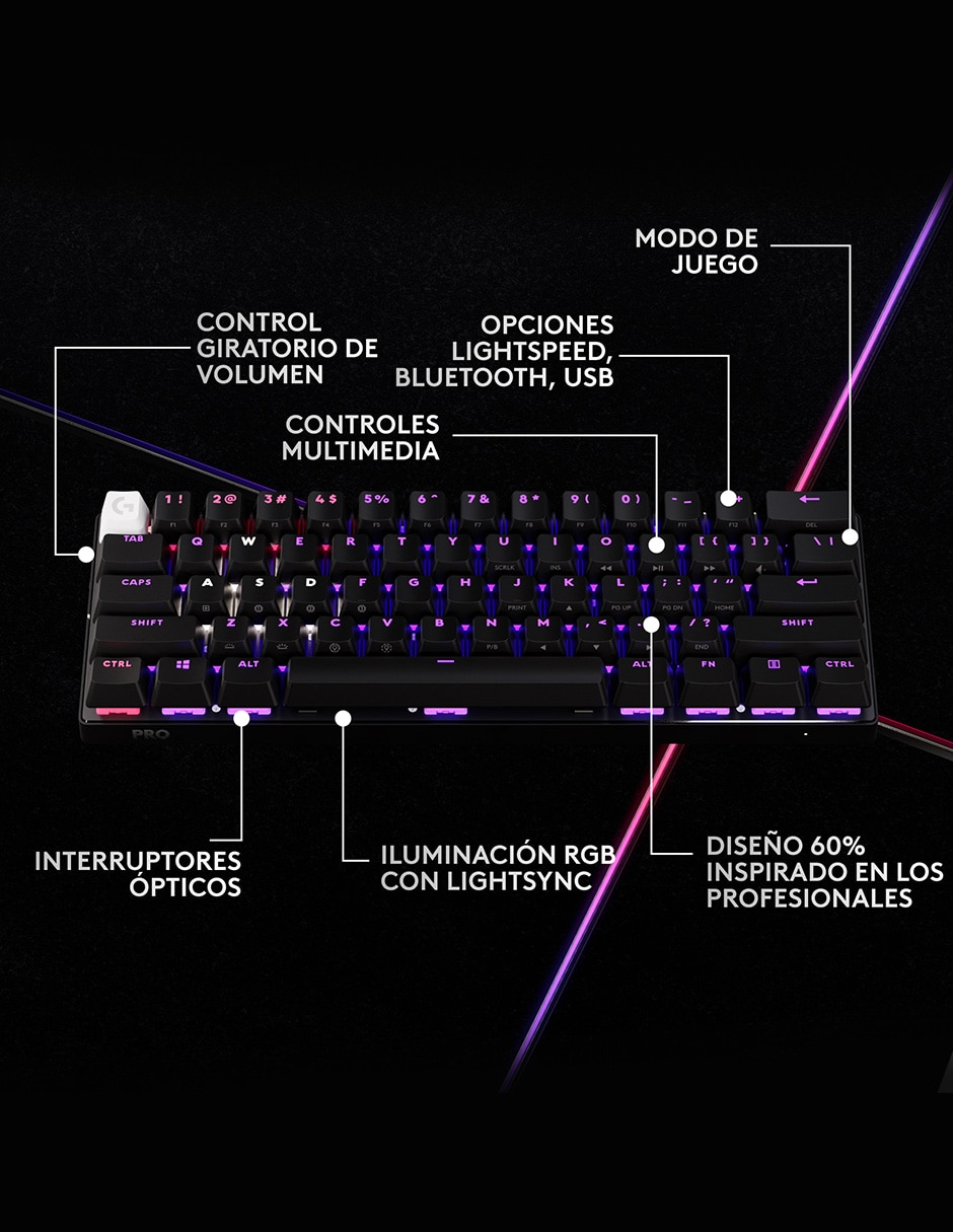 Teclado gamer USB-C QWERT inglés con interruptor táctiles (brown, clear) Pro X 60 2