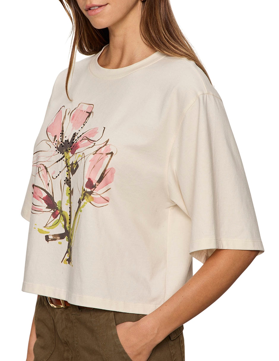 Playera manga al codo Sanctuary cuello redondo para mujer