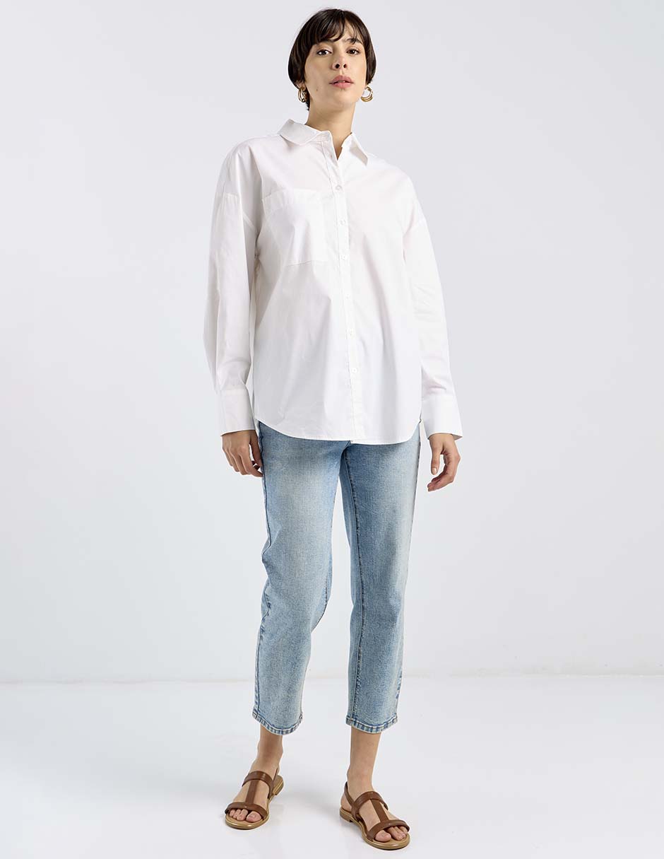 Camisa de algodón manga larga para mujer