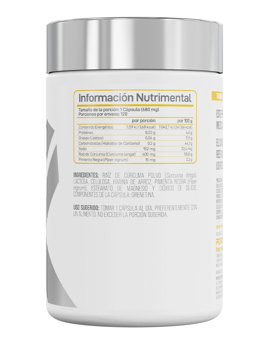 Turmeric Curcumin Forzagen con cúrcuma de 120 cápsulas 3