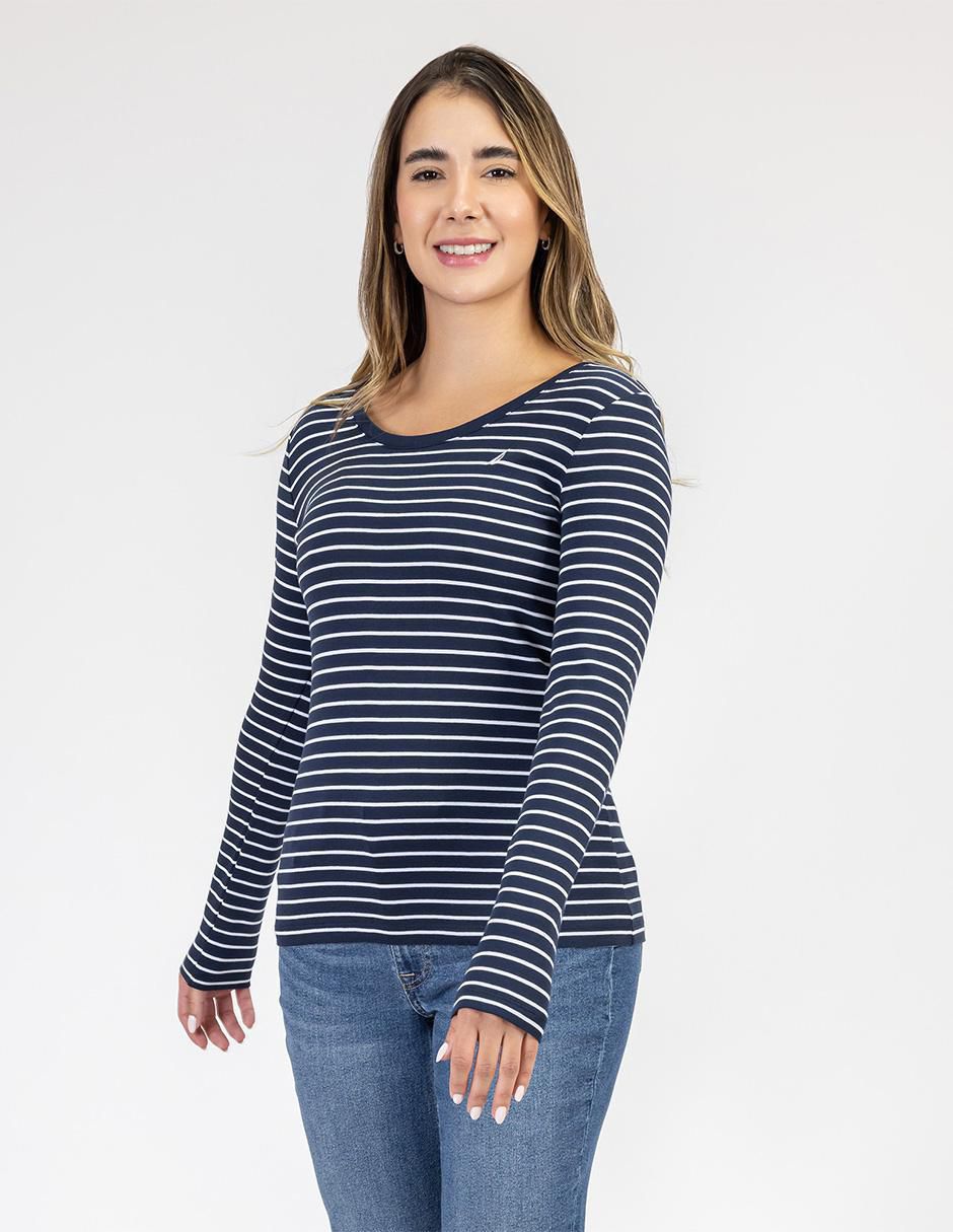 Playera manga larga cuello redondo mujer