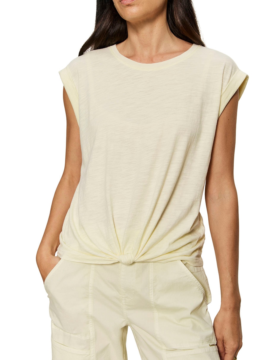 Playera sin manga cuello redondo para mujer 1