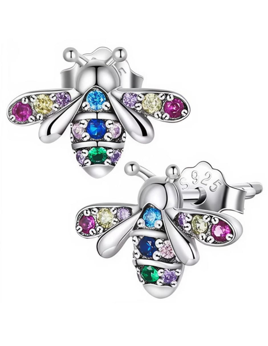 Aretes de abeja con acabado plateado
