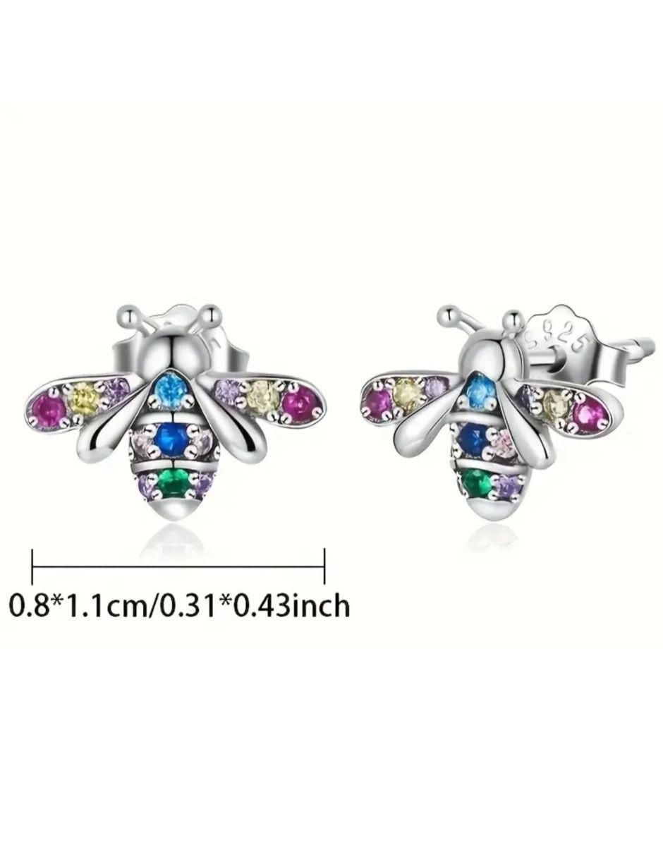Aretes de abeja con acabado plateado