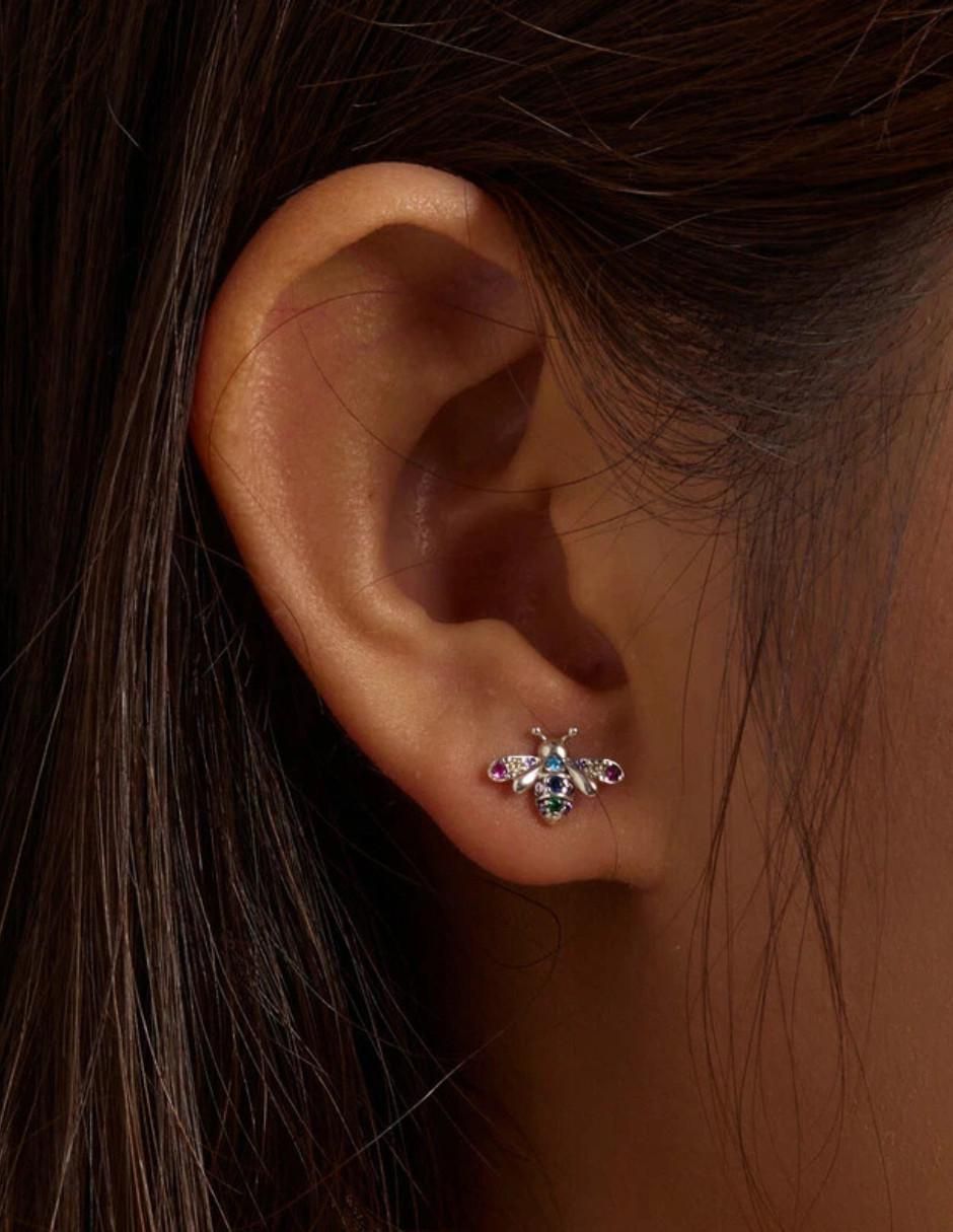 Aretes de abeja con acabado plateado 6
