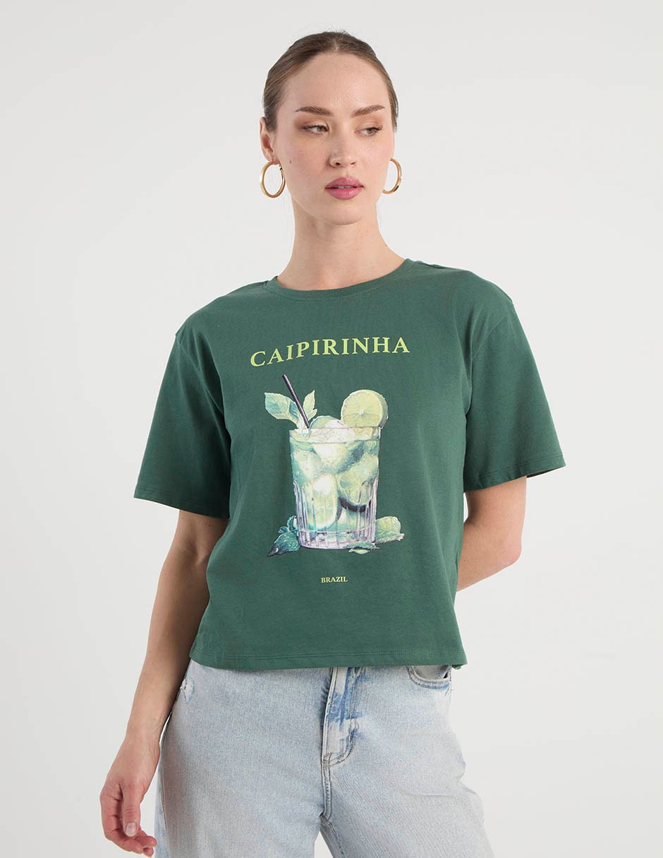 Playera manga corta brazil core cuello redondo para mujer