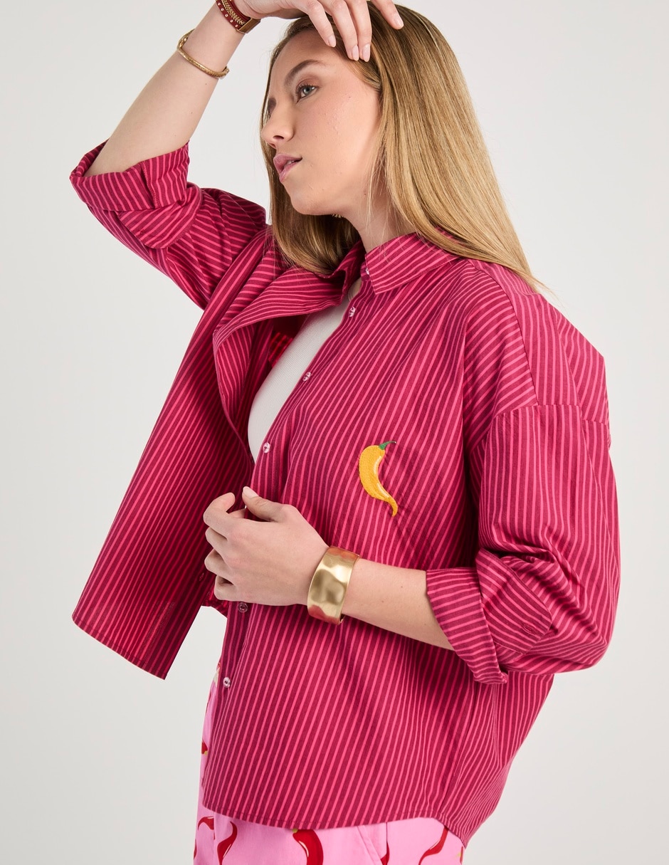 Sobrecamisa de algodón manga larga para mujer