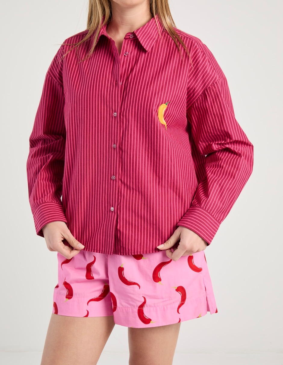 Sobrecamisa de algodón manga larga para mujer
