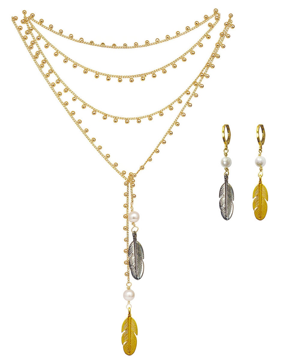 Collar de pluma vangania de baño de oro 18 k