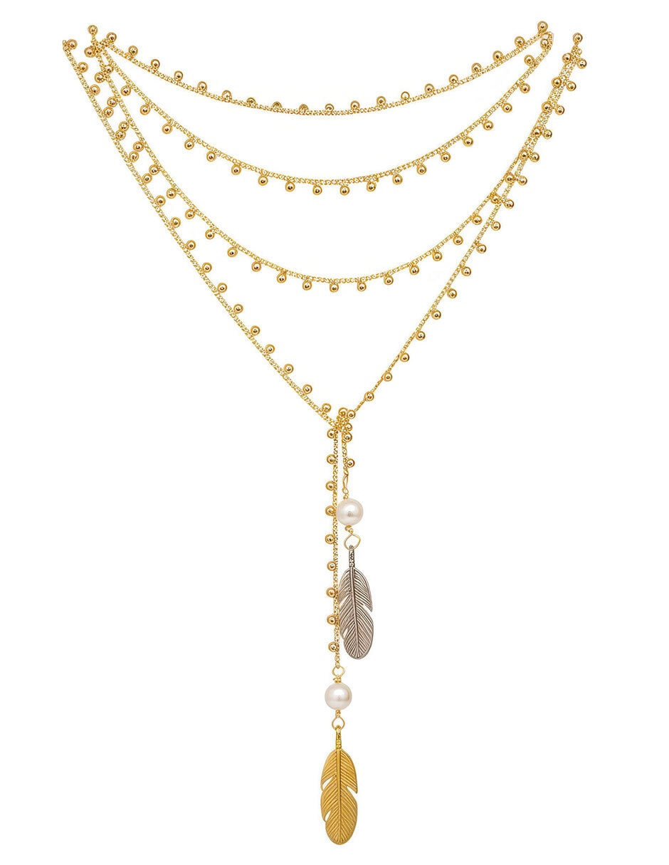 Collar de pluma vangania de baño de oro 18 k
