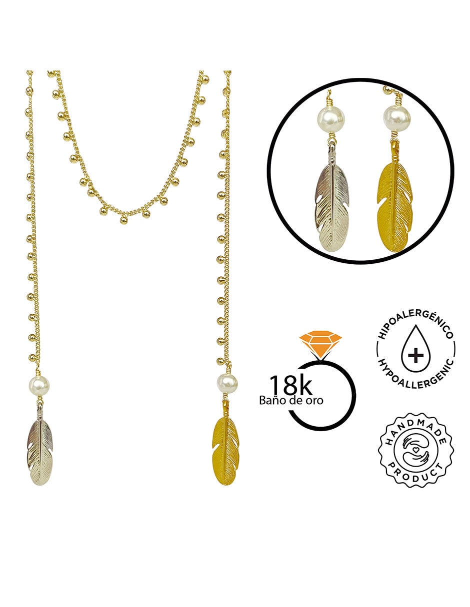Collar de pluma vangania de baño de oro 18 k
