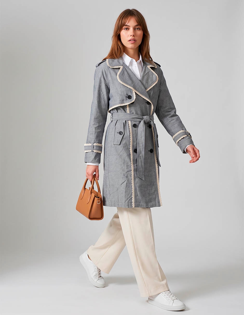 Gabardina bolsillo con solapa para mujer