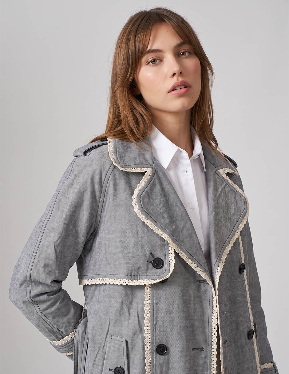 Gabardina bolsillo con solapa para mujer 4