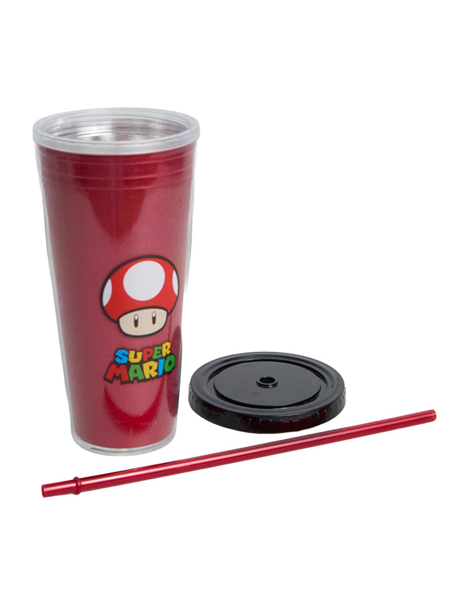 Vaso Con Tapa Y Popote Stor Super Mario