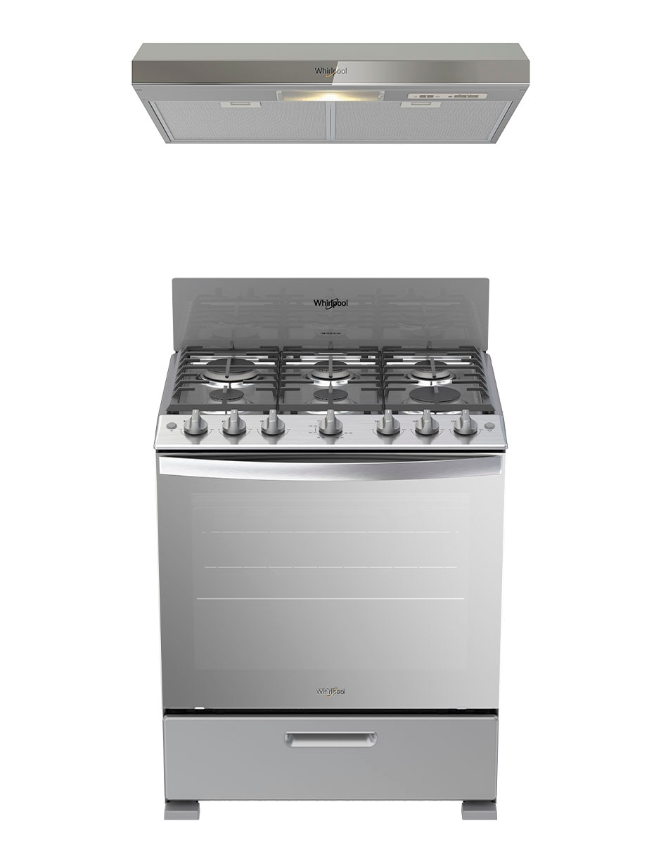 Combo estufa de piso a gas lp 50 cm CWFR3400D-HH de 6 quemadores + campana 1