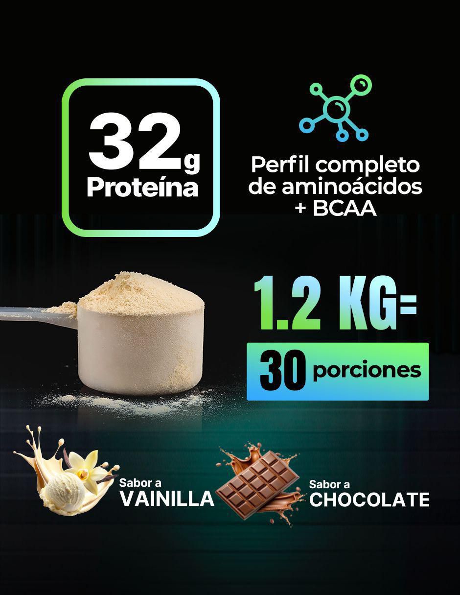 Proteína vegana en polvo | 32 g por porción | alto rendimiento | ligera y fácil digestión | sin azúcar añadida "con" sin ingredientes activos "sabor" vainilla "de" 1.2 kg 2