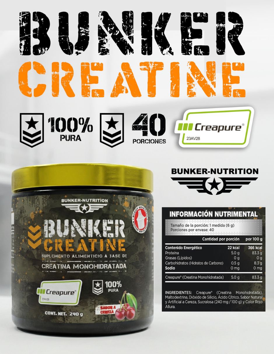 Creatine creapure monohidratada Bunker Nutrition sabor cereza de 240 g