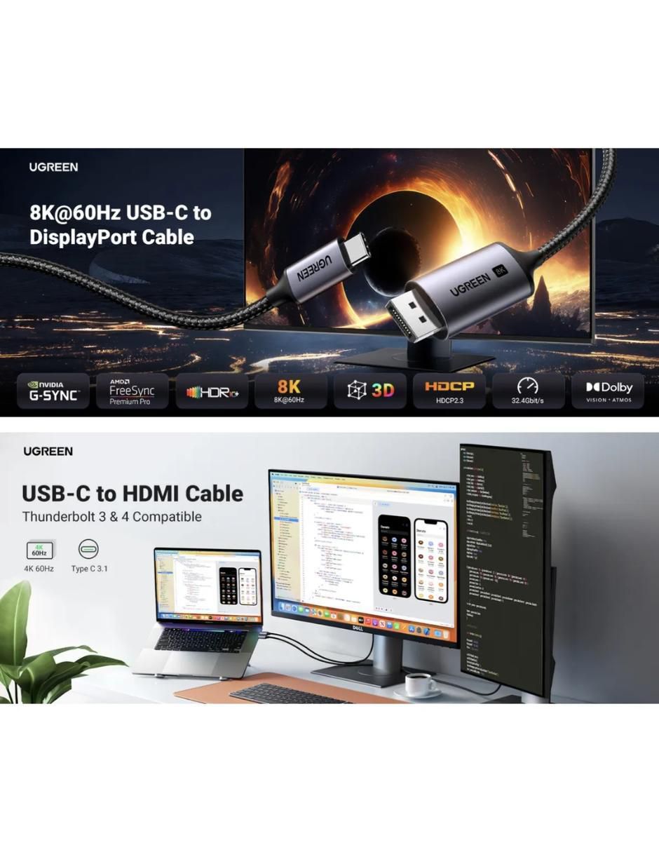 Cable C usb C a tipo DisplayPort de 3 m