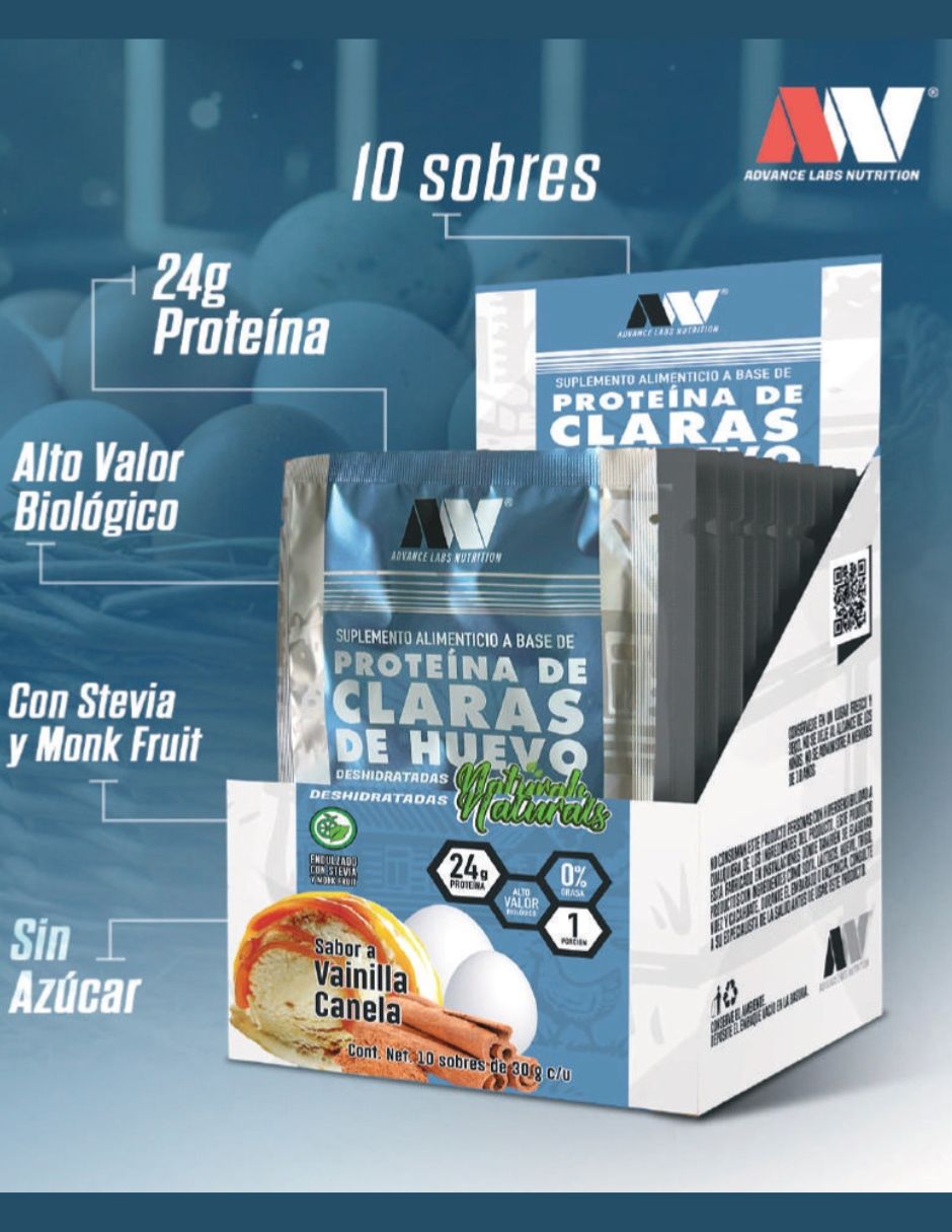 Set de proteína de claras de huevo en polvo naturals con stevia y monk fruit sabor vainilla canela Advance Nutrition de 30 g