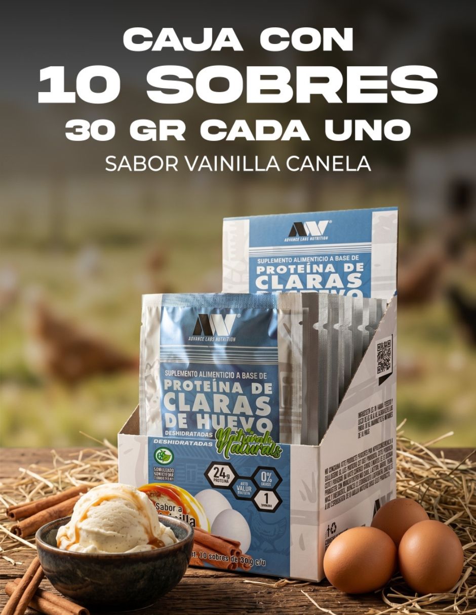 Set de proteína de claras de huevo en polvo naturals con stevia y monk fruit sabor vainilla canela Advance Nutrition de 30 g