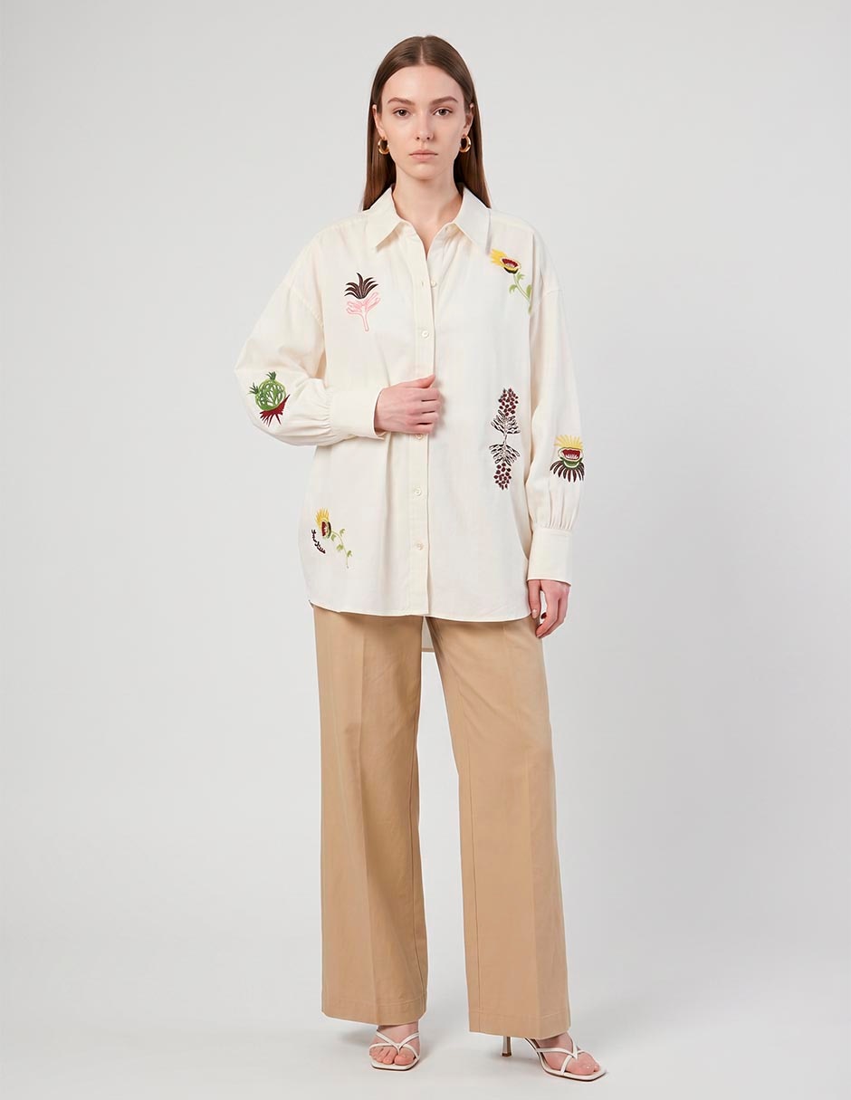 Camisa de algodón manga larga para mujer