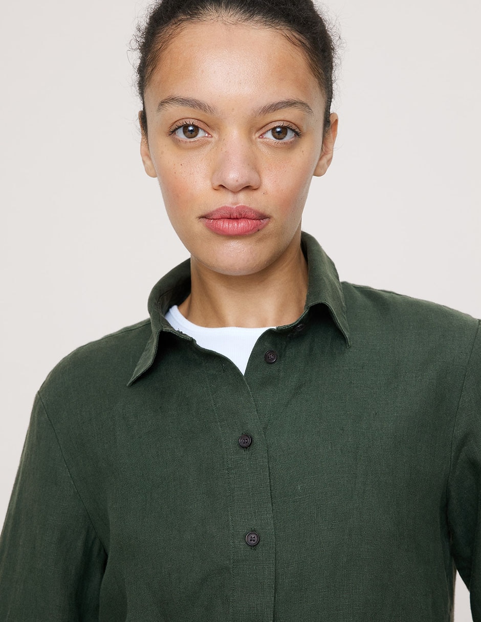Camisa de lino manga larga para mujer