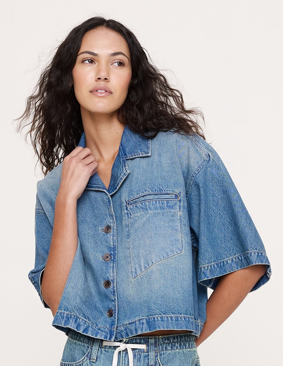 Camisa de algodón manga 3/4 para mujer